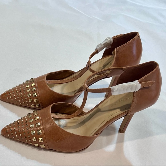 BCBGeneration Tan Studded T-Strap Heels - Picture 2 of 8